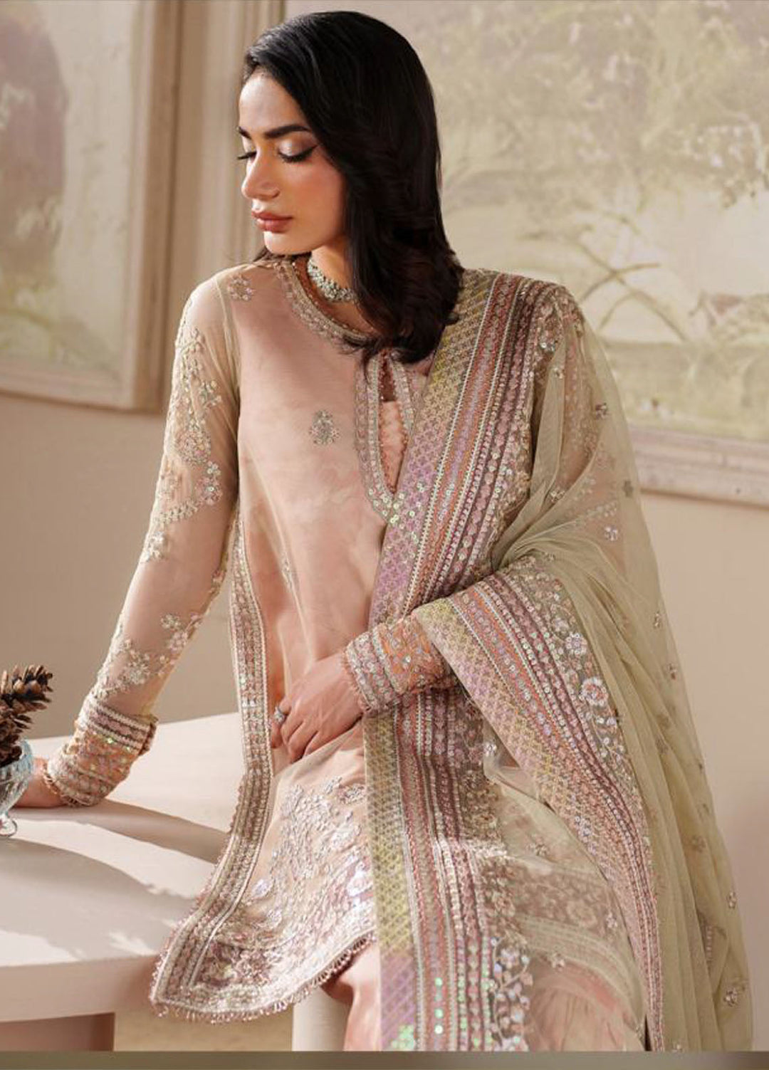 Zarif Embroidered Net Suits Unstitched 3 Piece ZR25UF ZRF-ZPE-04 Seriyah - Formals Collection