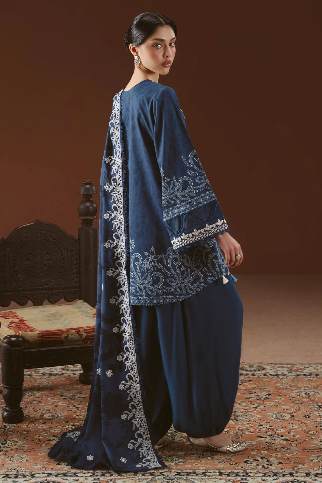 Cross Stitch Unstitched Embroidered Linen 3 Piece Suit CS26UW Misted Teal - Winter Collection