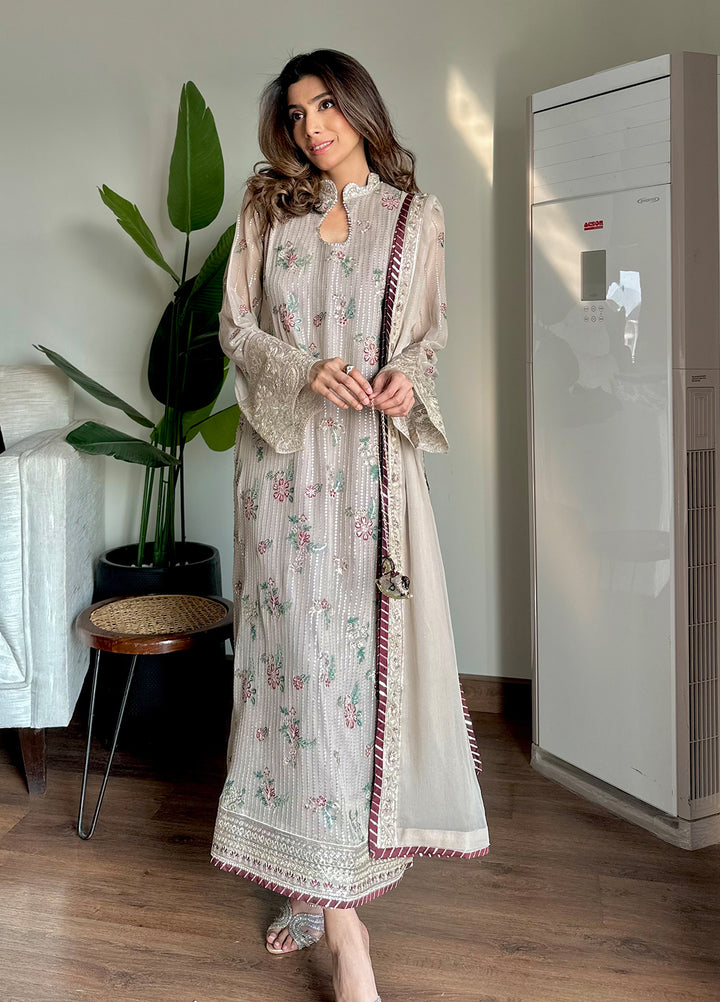 Maison d'or by Sahane Unstitched Embroidered Chiffon 3 Piece Suit CT-27005 CHAMPAGNE - Festive Collection