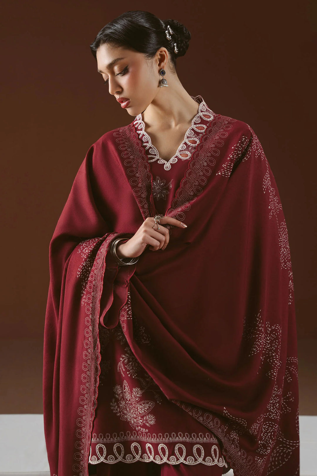 Cross Stitch Unstitched Embroidered Linen 3 Piece Suit CS26UW Scarlet Ink - Winter Collection