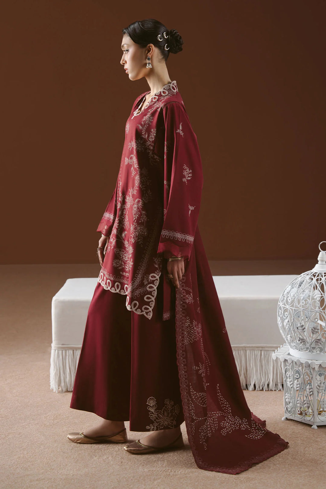 Cross Stitch Unstitched Embroidered Linen 3 Piece Suit CS26UW Scarlet Ink - Winter Collection