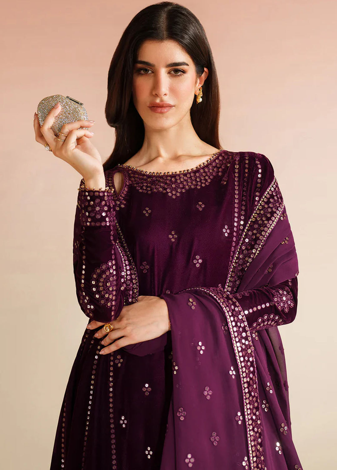 Velvet Vogue by Jazmin Embroidered Velvet Suits Unstitched 3 Piece JZ25VV VVF D-01 - Formals Collection