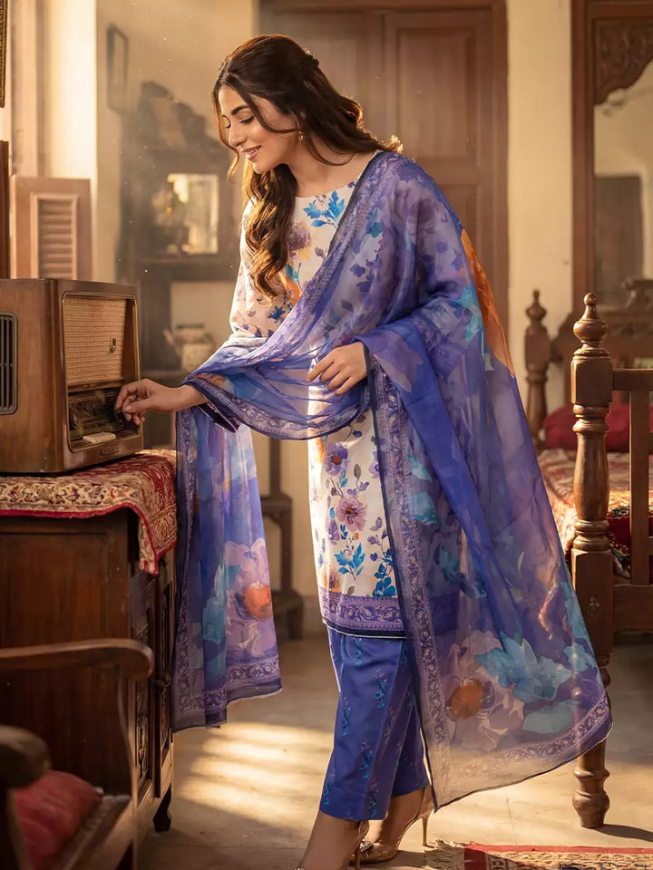 Salitex Unstitched Printed Lawn Silk 3 Piece Suit SUNS7ASI368 - Casual Collection