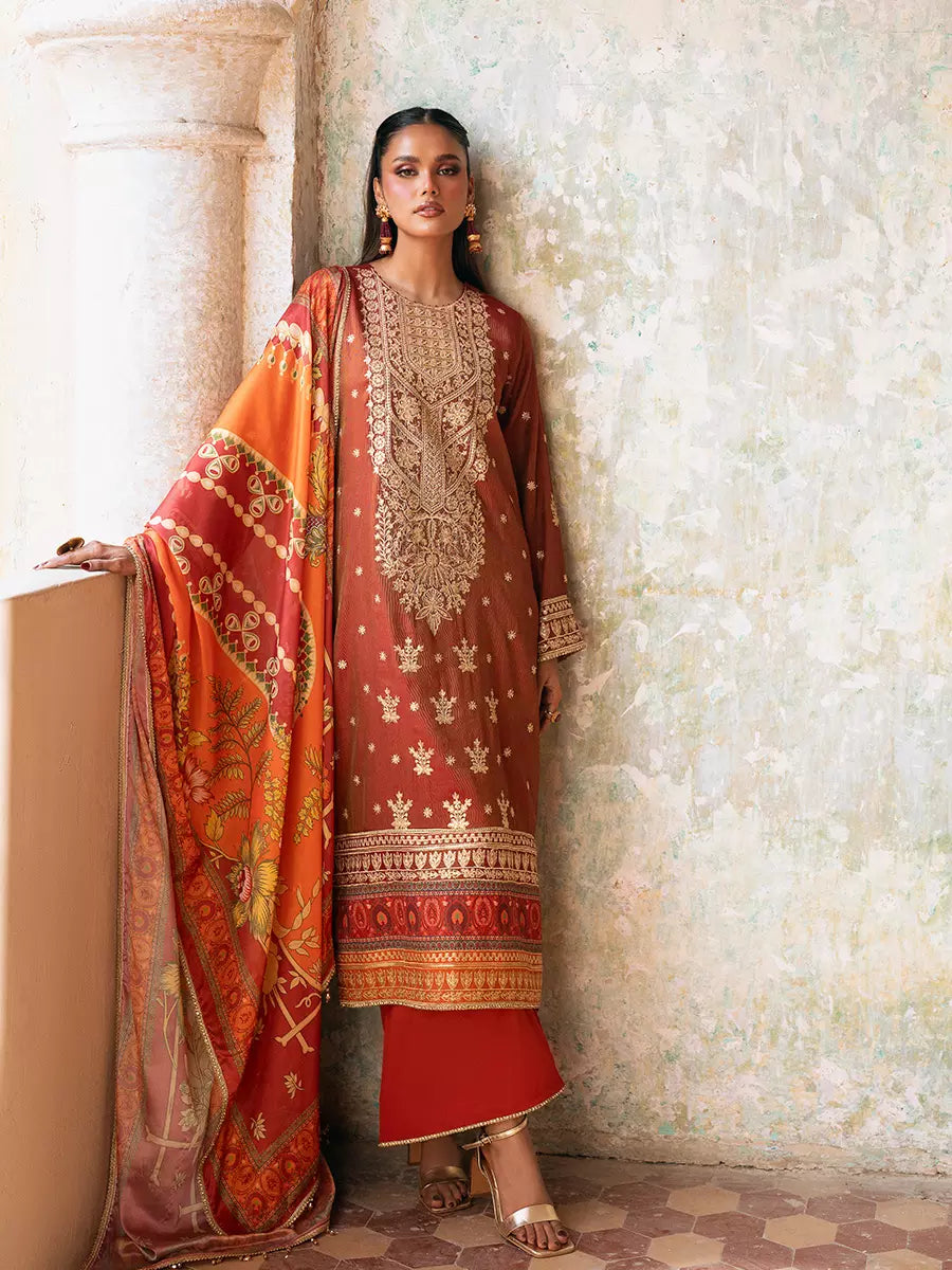 Salitex Unstitched Embroidered Cotton Silk 3 Piece Suit SUNW7JI110UT - Eid Collection