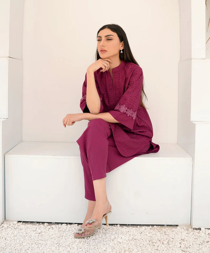 Dhaga Women Pret Embroidered 2 Piece Chikankari Pink SED04 - Summer Collection