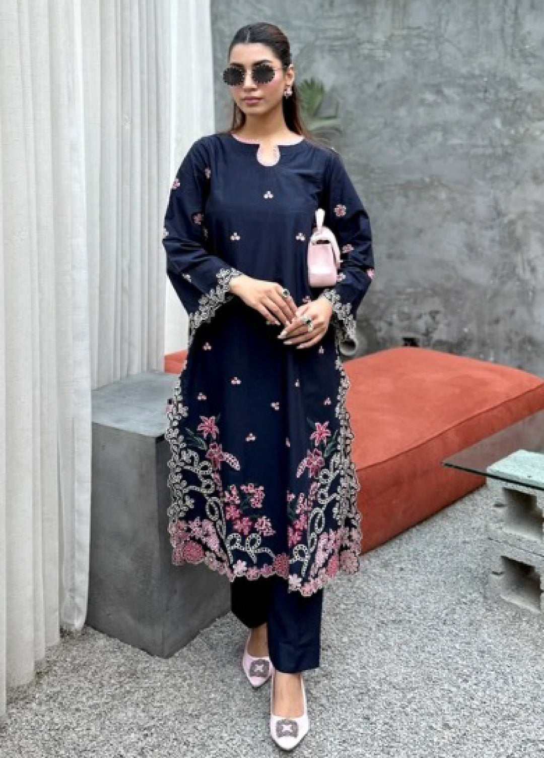 Rashid Textiles Women RTW Embroidered Lawn 2 Piece Suit D-01 Blue - Casual Collection