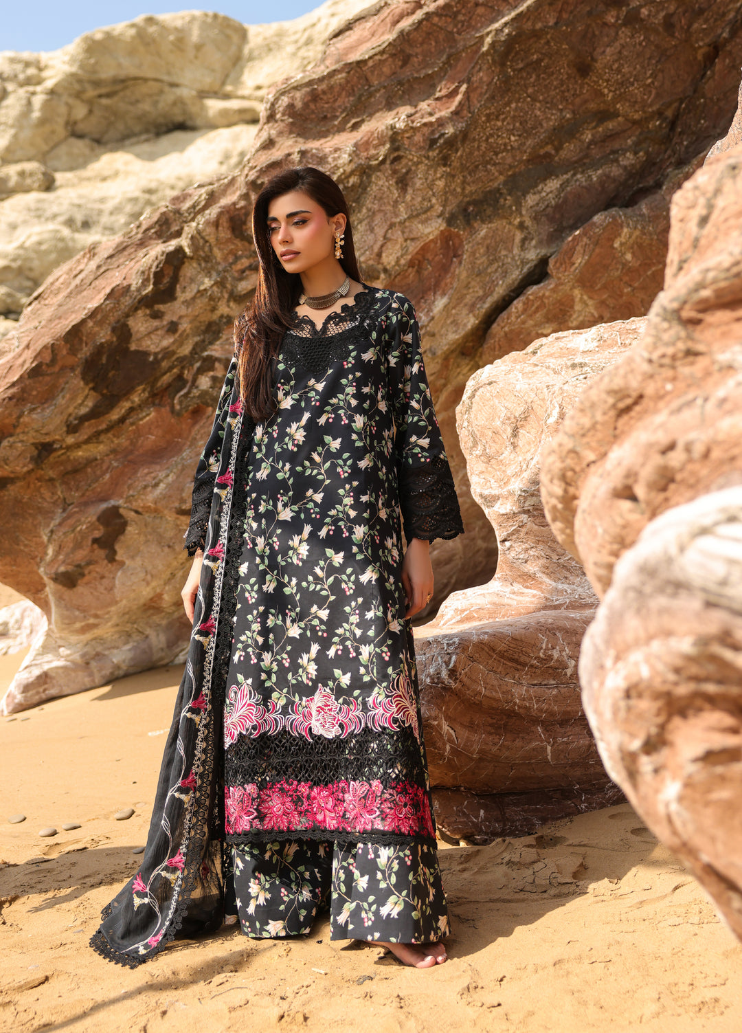 Summer Dream by Manara Unstitched Embroidered Lawn 3 Piece Suit MN26USDL Black Pearl-04 - Casual Collection