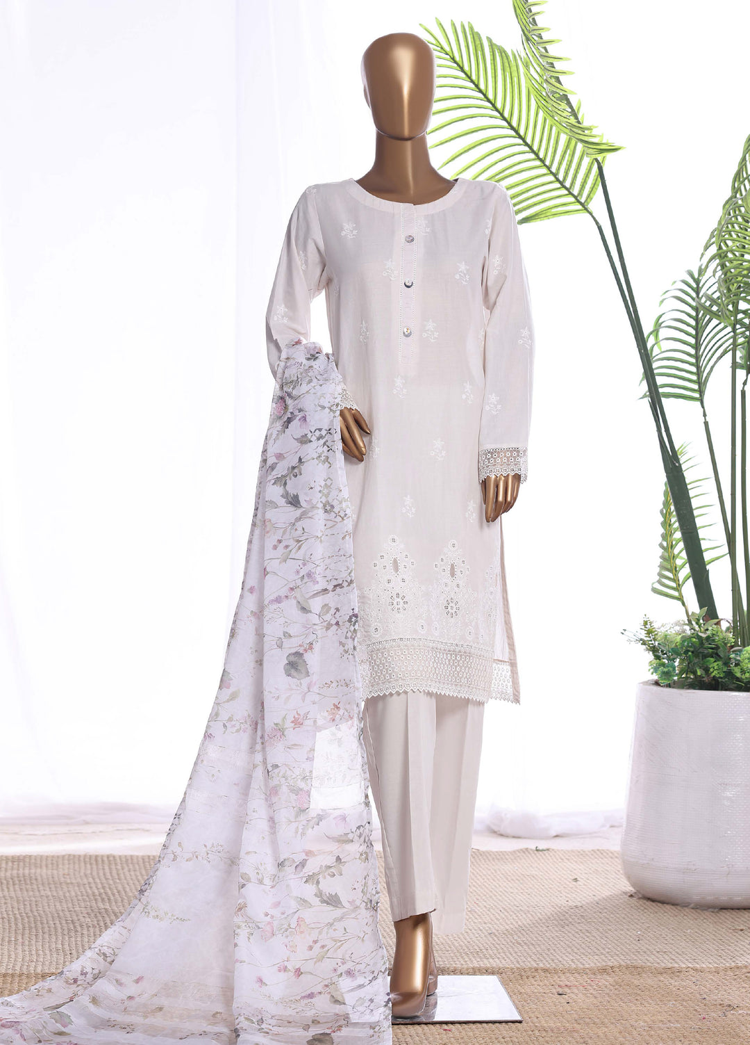 HZ Textiles Women RTW Chikankari Organza 3 Piece Suit HZ26POF CSE-3P-225 - Festive Collection