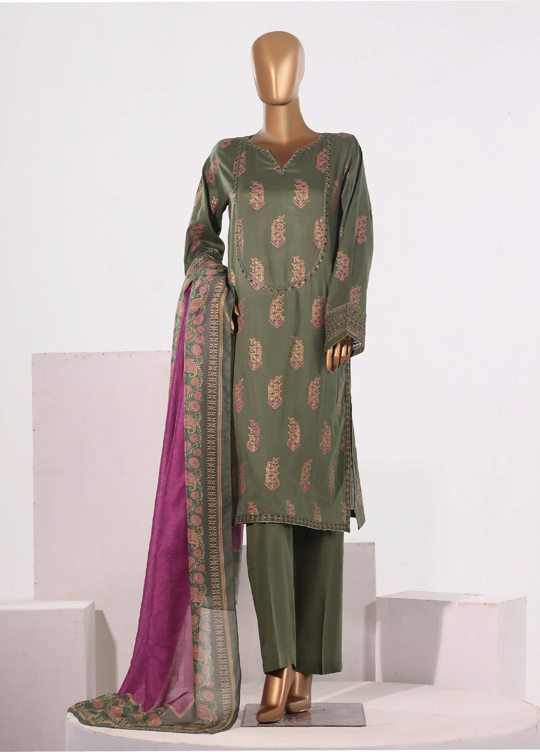 Block and Bloom by HZ Textiles RTW Embroidered Cotton 3 Piece Suit HZ26PCB SBE-003-3P - Casual Collection