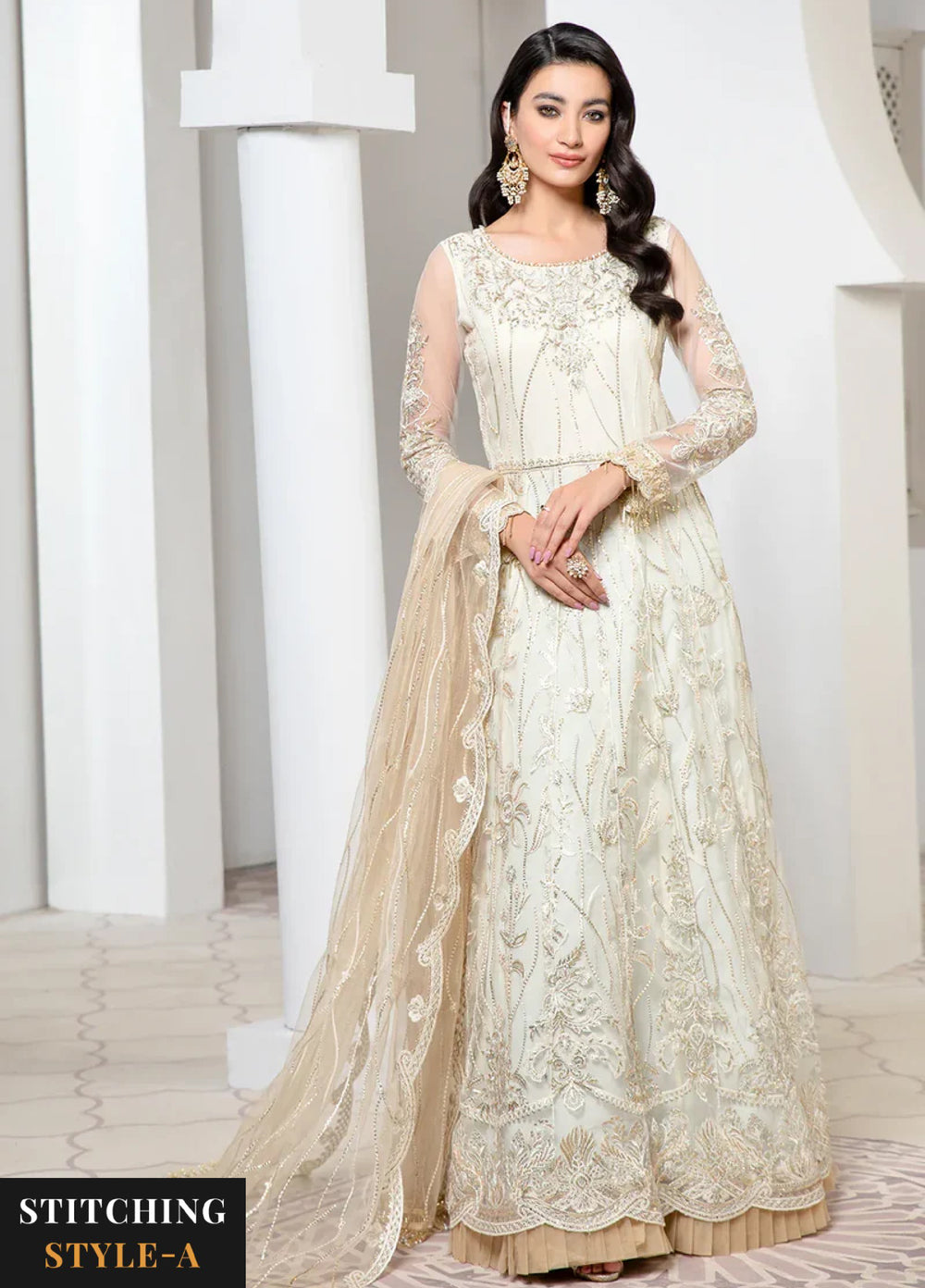 Zarif Women Unstitched Embroidered Net 3 Piece Suit ZR26UFC IVORY - Festive Collection