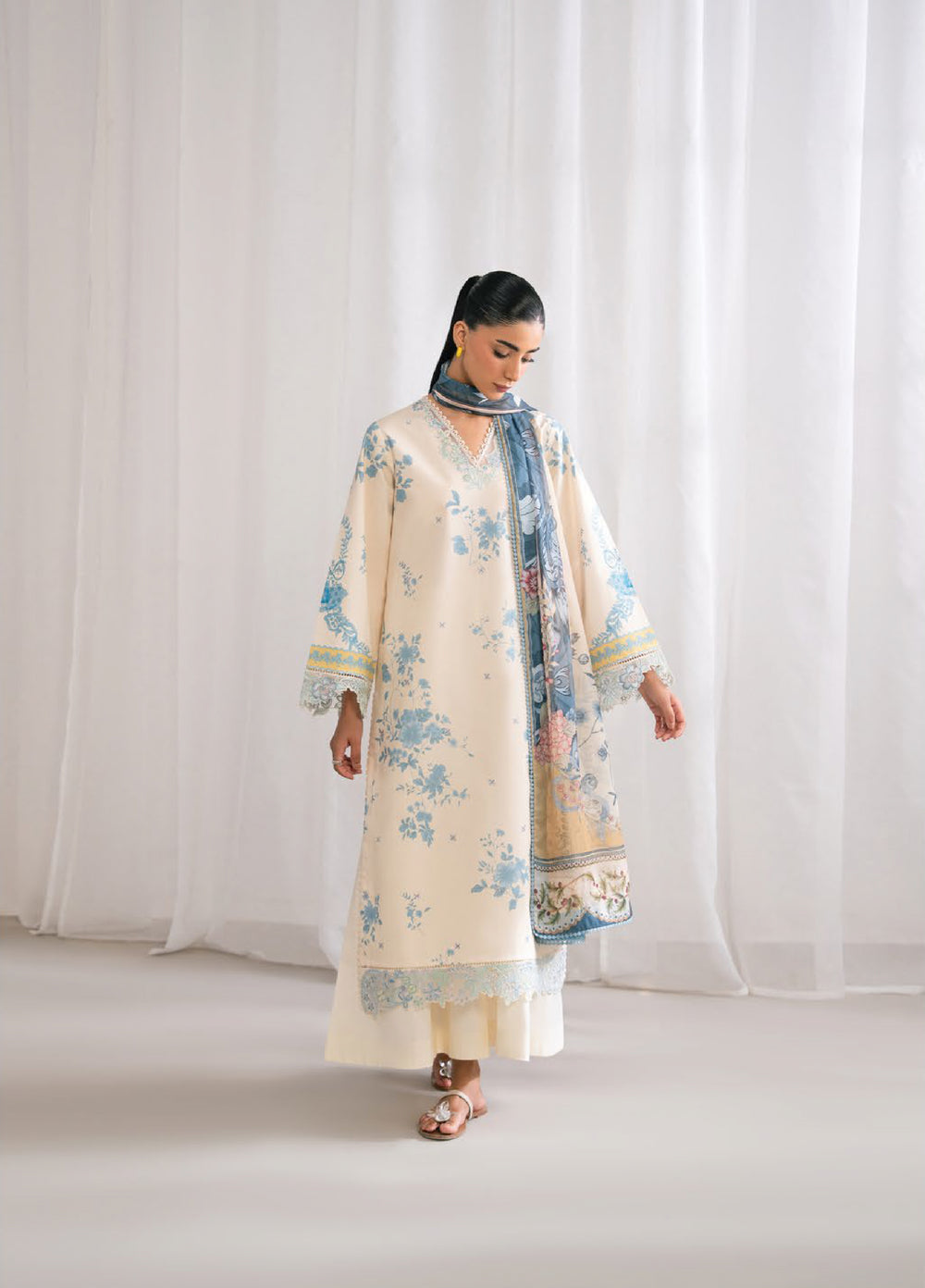 Nysa by Seran Unstitched Embroidered Cambric 3 Piece Suit SN26UNC IVOIRE D-02 - Casual Collection