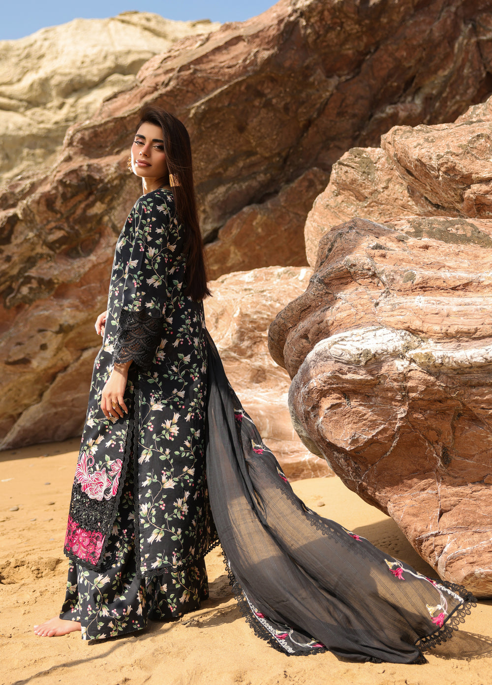 Summer Dream by Manara Unstitched Embroidered Lawn 3 Piece Suit MN26USDL Black Pearl-04 - Casual Collection