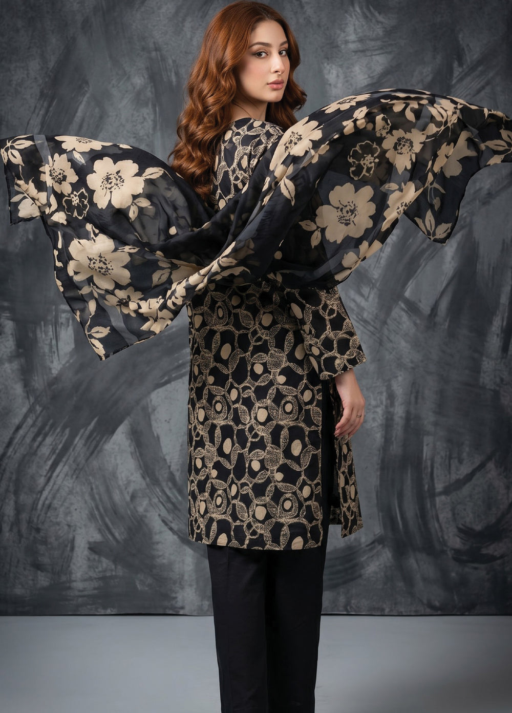 Black N White by Regalia Textiles Unstitched Printed Lawn 3 Piece Suit RG26UBNW D-04 - Casual Collection