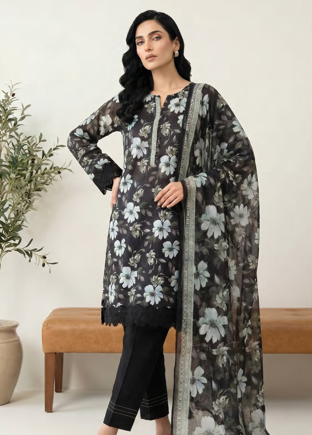 Monochrome by Lakhany Unstitched Printed Lawn 3 Piece Suit LSM26ULM Lakhany LG-SG-0132 - Casual Collection