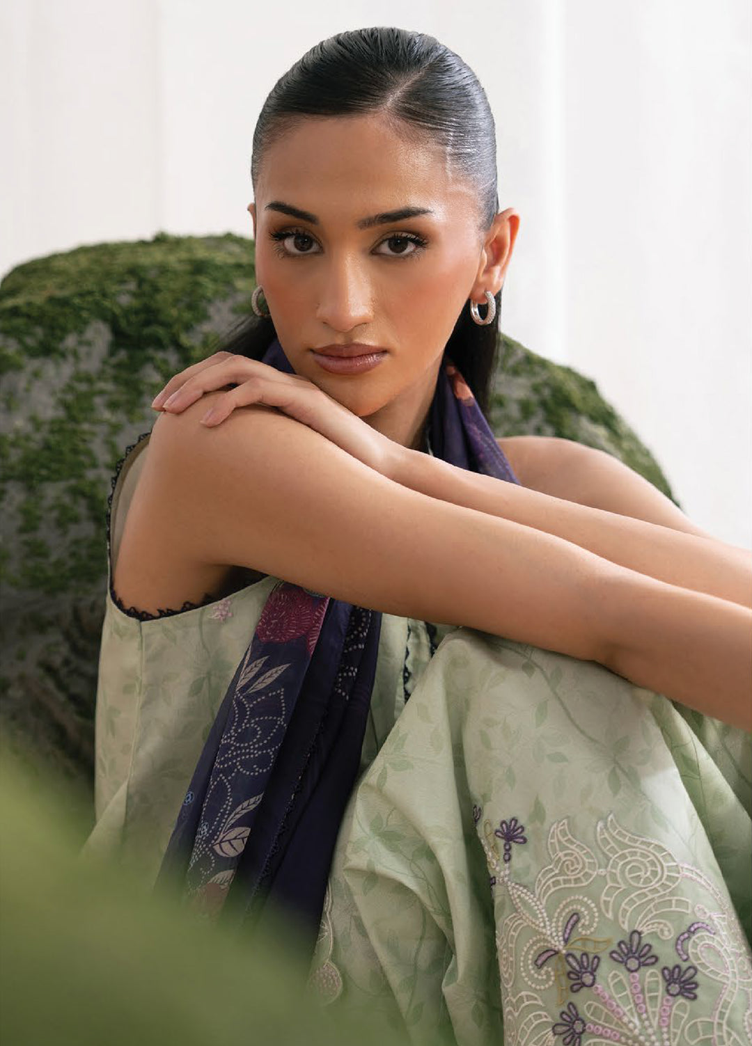 Nysa by Seran Unstitched Embroidered Cambric 3 Piece Suit SN26UNC CELADON D-01 - Casual Collection