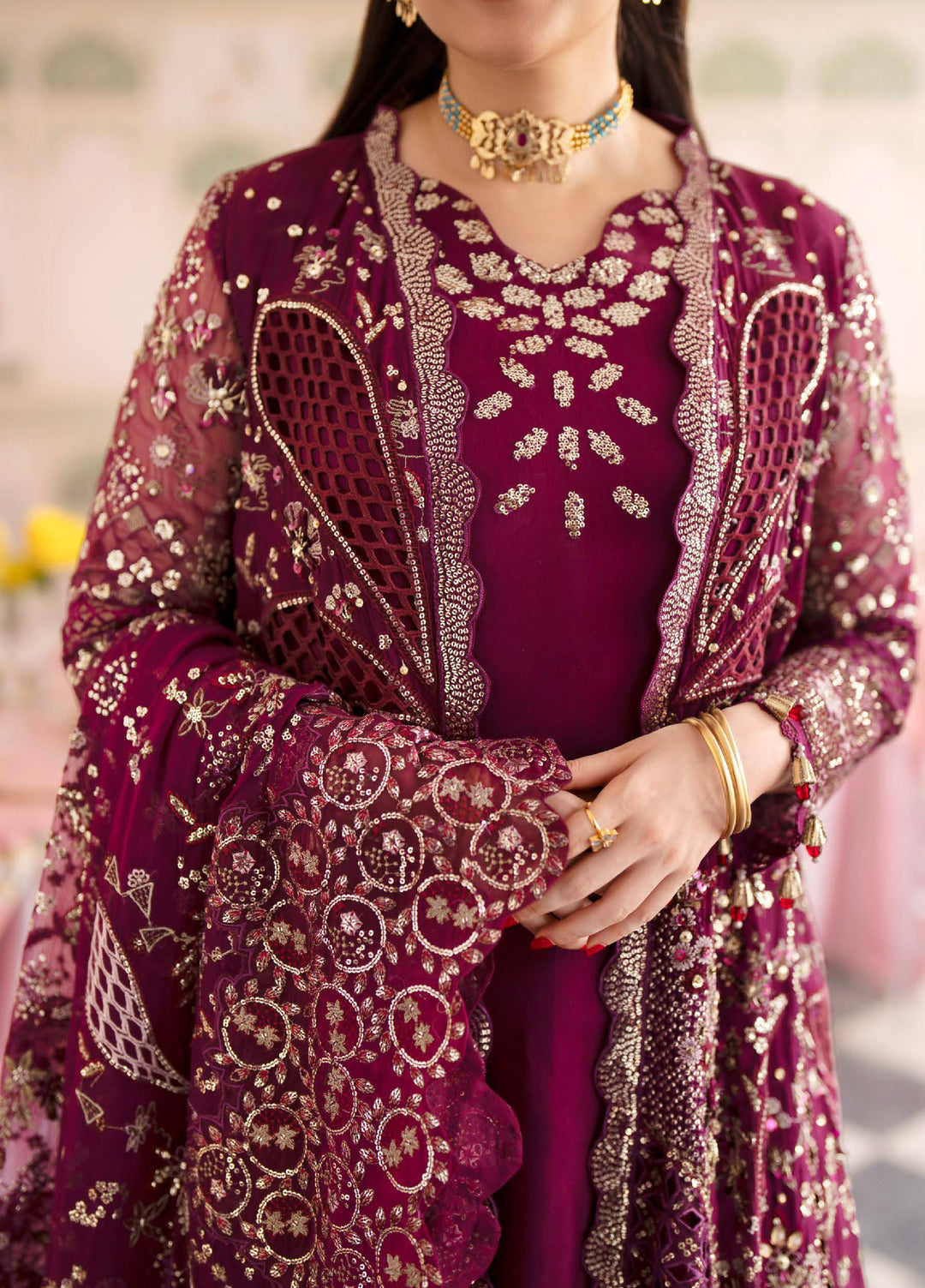 Jhoomro by Nureh Unstitched Embroidered Chiffon 3 Piece Suit NU26UJW NL-97 - Wedding Collection