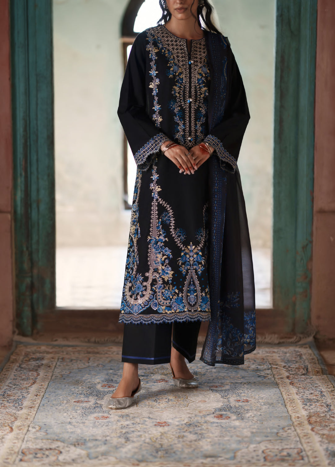 Before Sunset by Casual Lite RTW Embroidered Cotton Lawn 3 Piece Suit CL26PBS Midnight Royalty - Casual Collection
