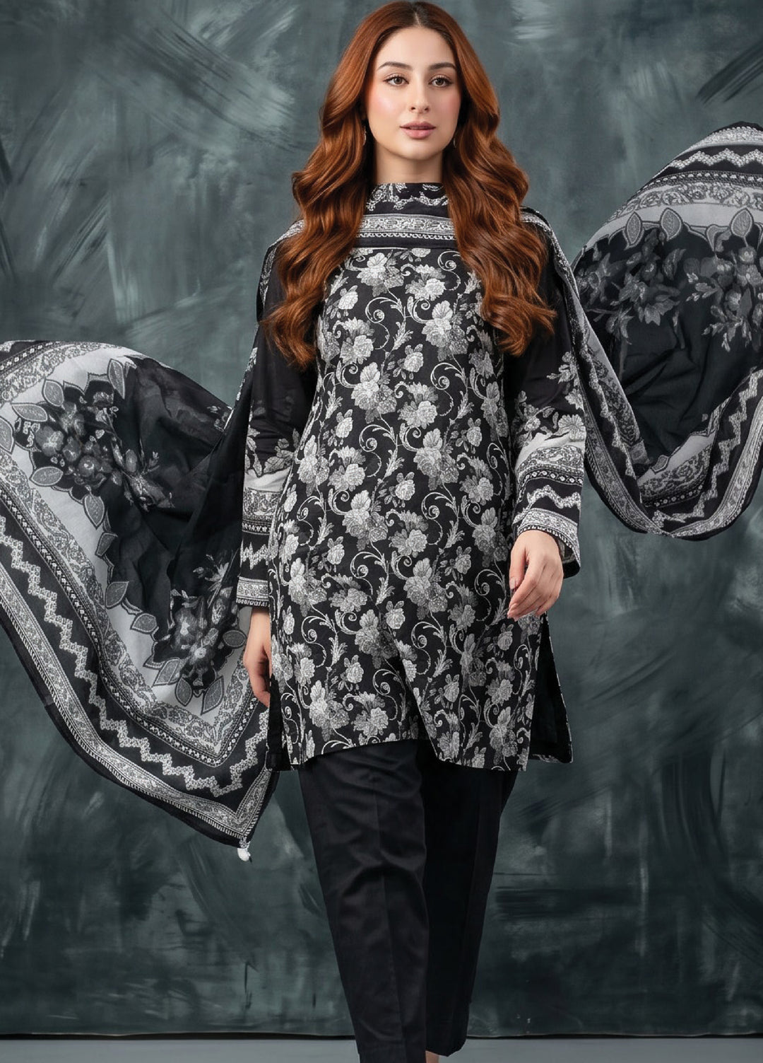 Black N White by Regalia Textiles Unstitched Printed Lawn 3 Piece Suit RG26UBNW D-07 - Casual Collection