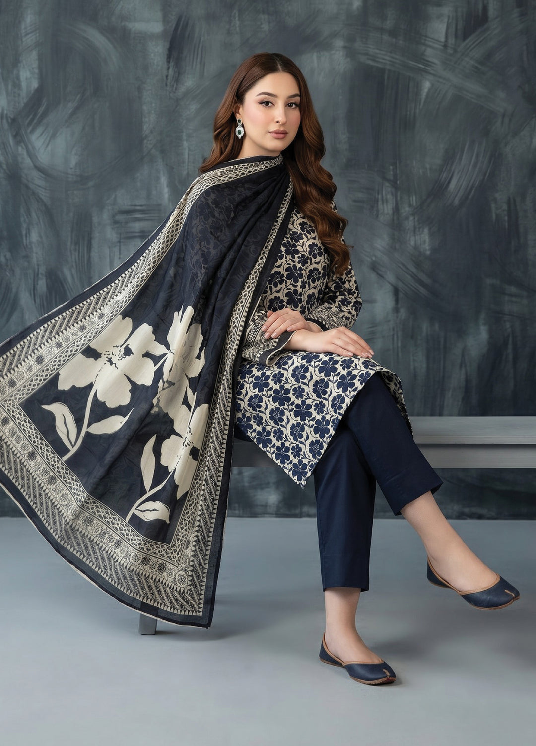 Black N White by Regalia Textiles Unstitched Printed Lawn 3 Piece Suit RG26UBNW D-02 - Casual Collection