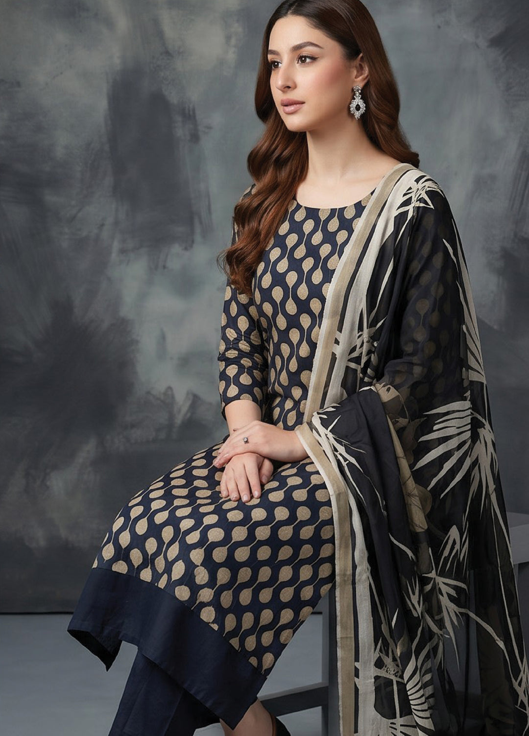 Black N White by Regalia Textiles Unstitched Printed Lawn 3 Piece Suit RG26UBNW D-08 - Casual Collection