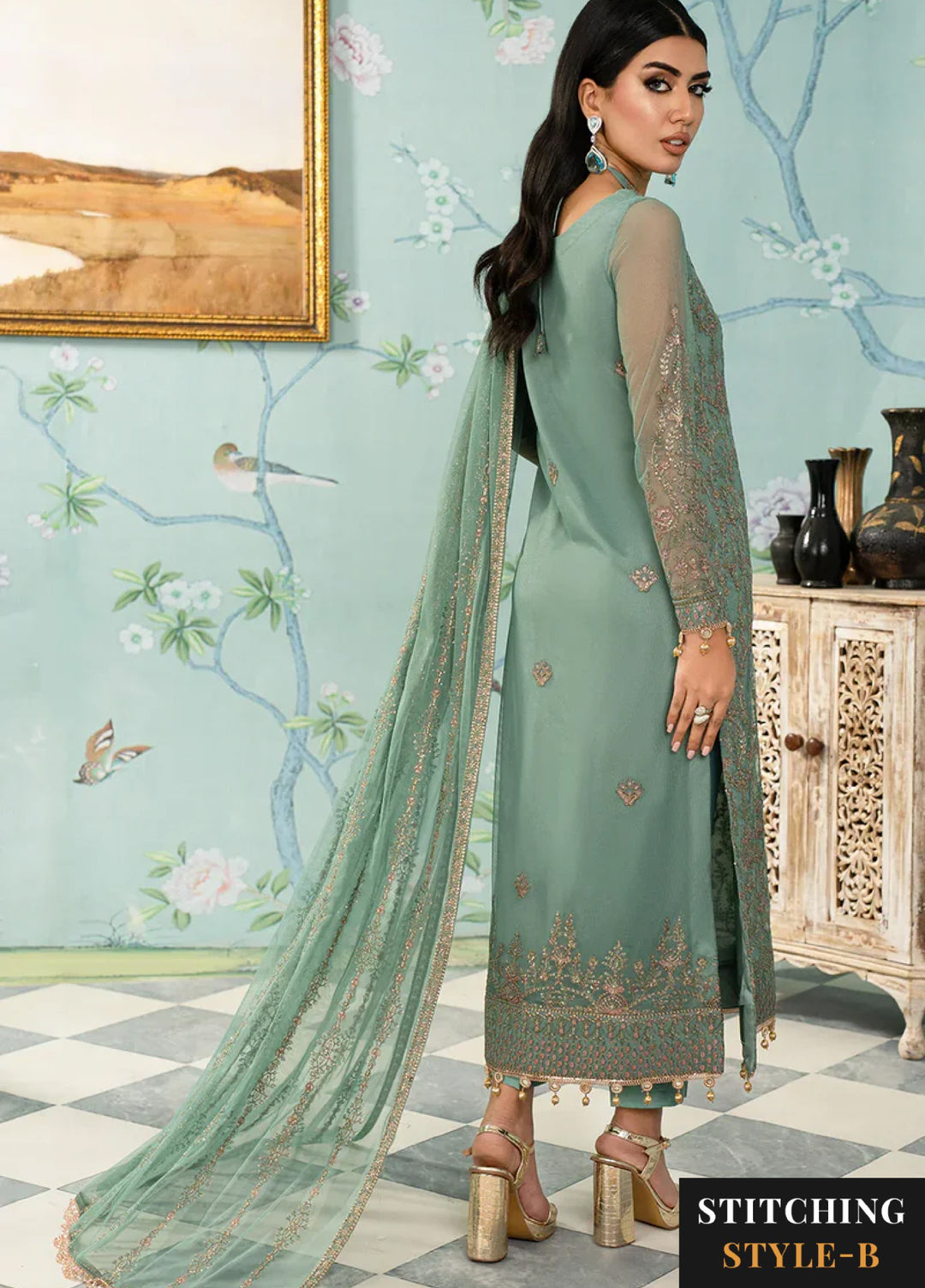 Zarif Women Unstitched Embroidered Net 3 Piece Suit ZR26UFC ZAF 11 ABSHAAR - Festive Collection