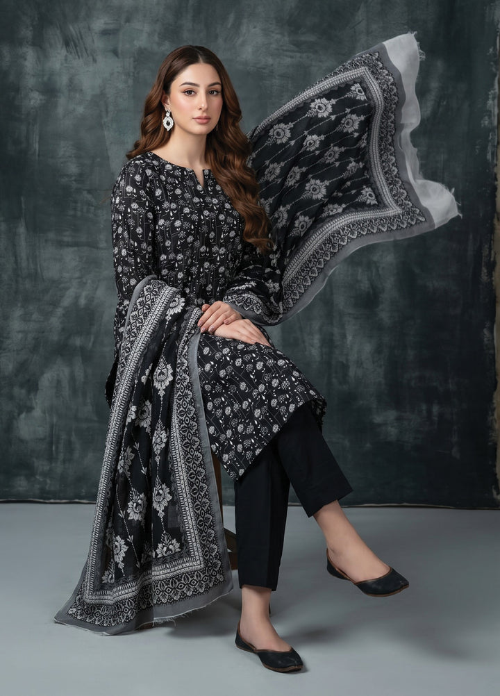 Black N White by Regalia Textiles Unstitched Printed Lawn 3 Piece Suit RG26UBNW D-03 - Casual Collection