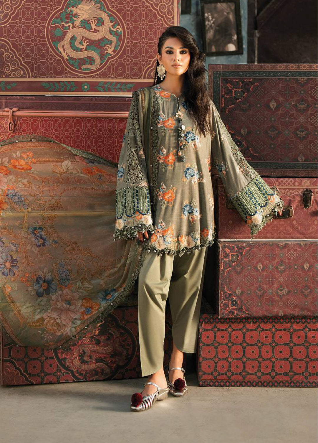 M Prints by Maria B Unstitched Embossed Cambric 3 Piece Suit MB26UPC 3A - Casual Collection