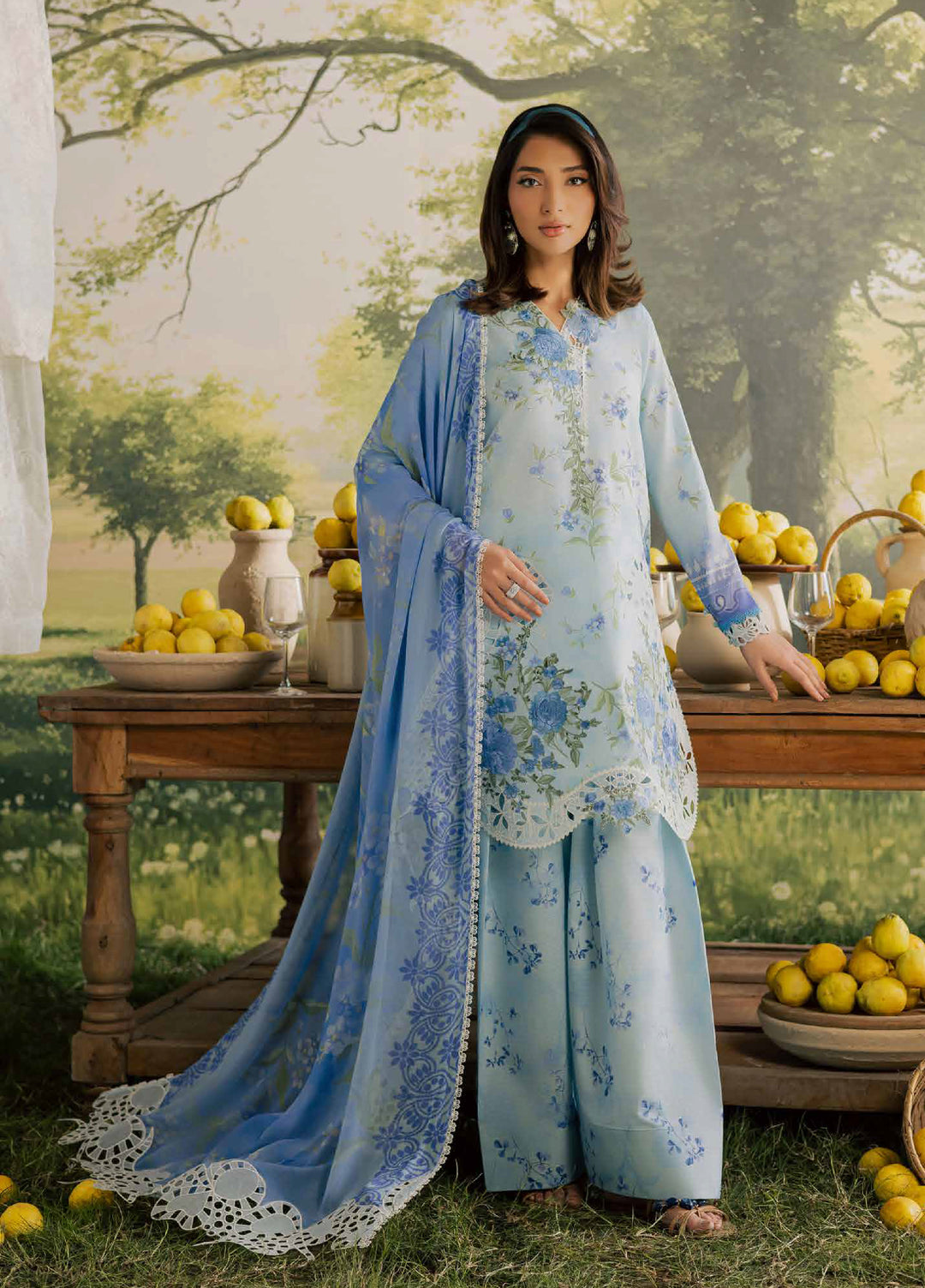 Bloom by Nureh Unstitched Embroidered Doria Lawn 3 Piece Suit NU26ULB BL-14 - Summer Collection