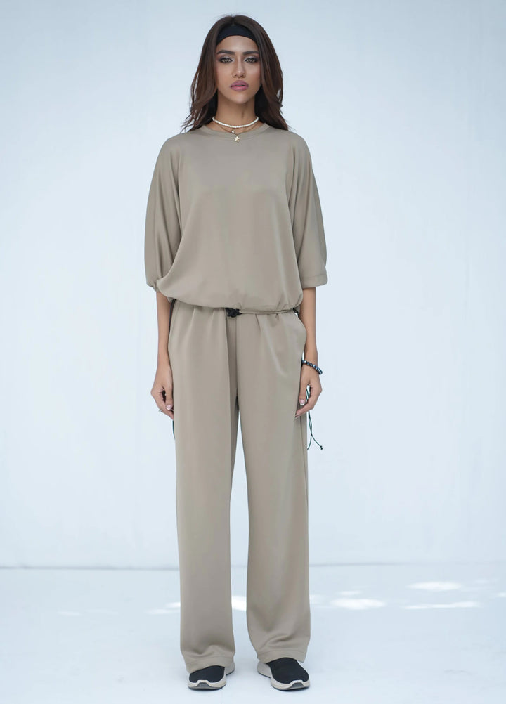 Movement Unisex Western 1 Piece Printed Fluid Fall Tehreek Cord-Set Beige - Winter Collection