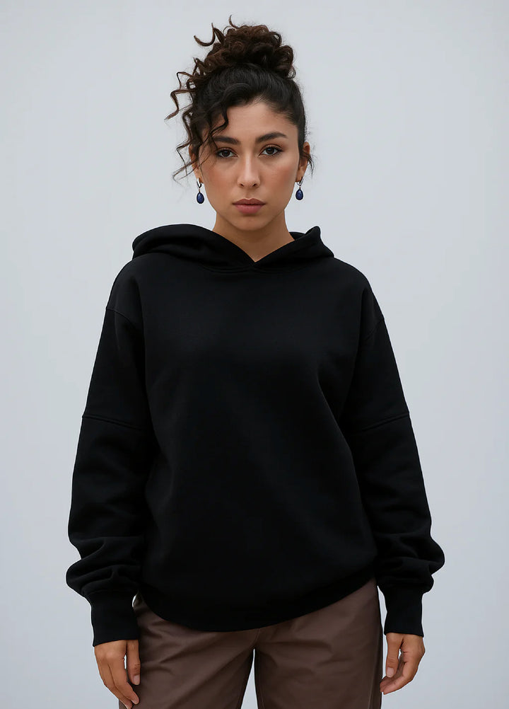 Movement Unisex Western 1 Piece Printed Fleece Tehreek Relaxed Hoodie Black - Winter Collection