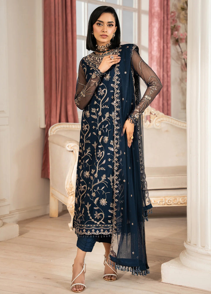 Zarif Unstitched Embroidered Net 3 Piece Suit ZR26UF Nafees ZNAF-02-Selin - Festive Collection
