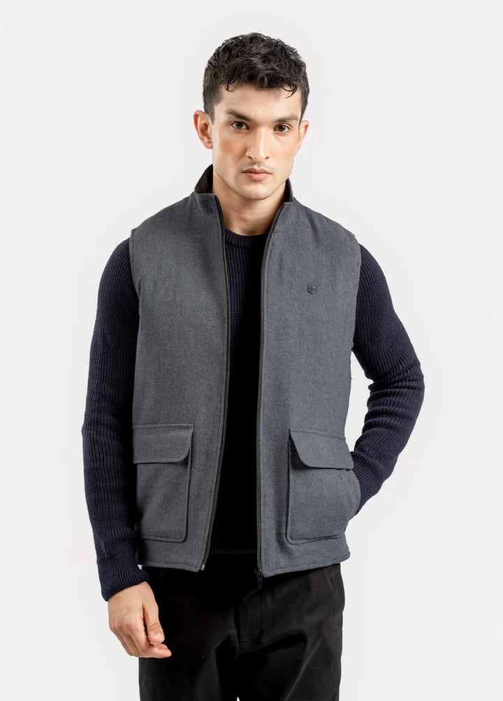 Brumano Ready To Wear Solids Cotton 1 Piece Men Dark Grey Quilted Sleeveless Jacket 0-12-025-4865 - Winter Collection