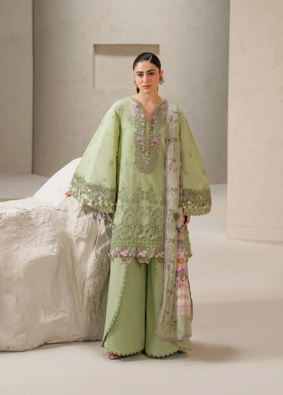 E-Craft by Elaf Unstitched Printed Lawn 3 Piece Suit EHC-6A Basil - Casual Collection