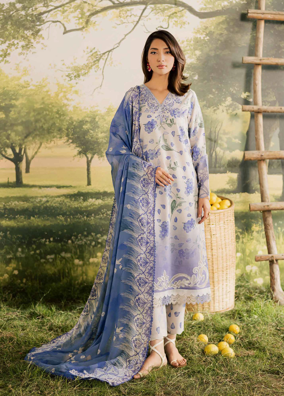 Bloom by Nureh Unstitched Embroidered Doria Lawn 3 Piece Suit NU26ULB BL-16 - Summer Collection
