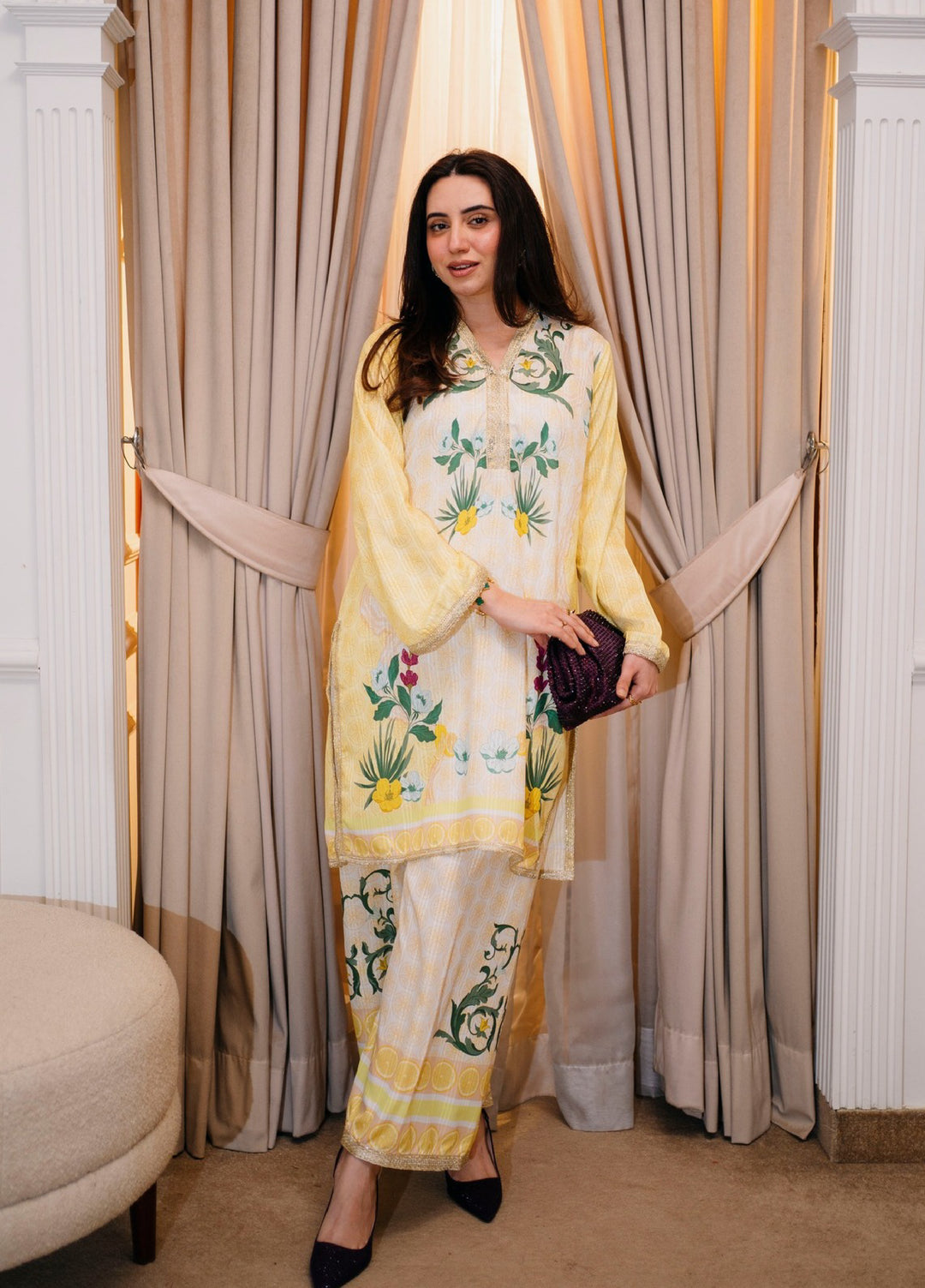 Karashe Women Pret Printed Blended Lawn Co-Ord Sets Lemon Zest - Summer Collection