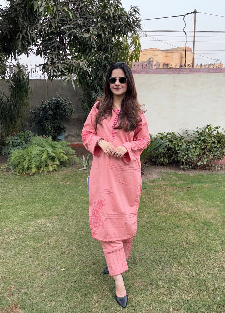 Pret Bee Women Cambric Embroidered Suits 2 Piece Blush Pink - Winter Collection