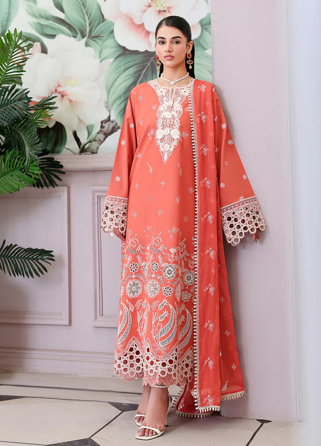 Veil of Summer by Roheenaz Unstitched Embroidered Luxury Lawn 3 Piece Suit RN26UVS 401 SOLEIL BLANC - Eid Collection