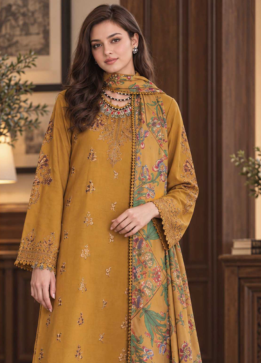Noor by Saadia Asad Unstitched Embroidered Linen 3 Piece Suit SA26UNL D4 B - Winter Collection