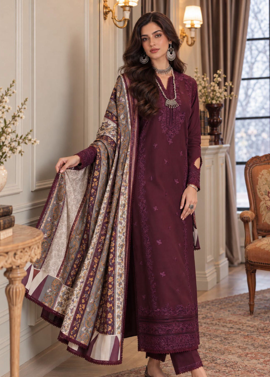 Noor by Saadia Asad Unstitched Embroidered Linen 3 Piece Suit SA26UNL D7 B - Winter Collection