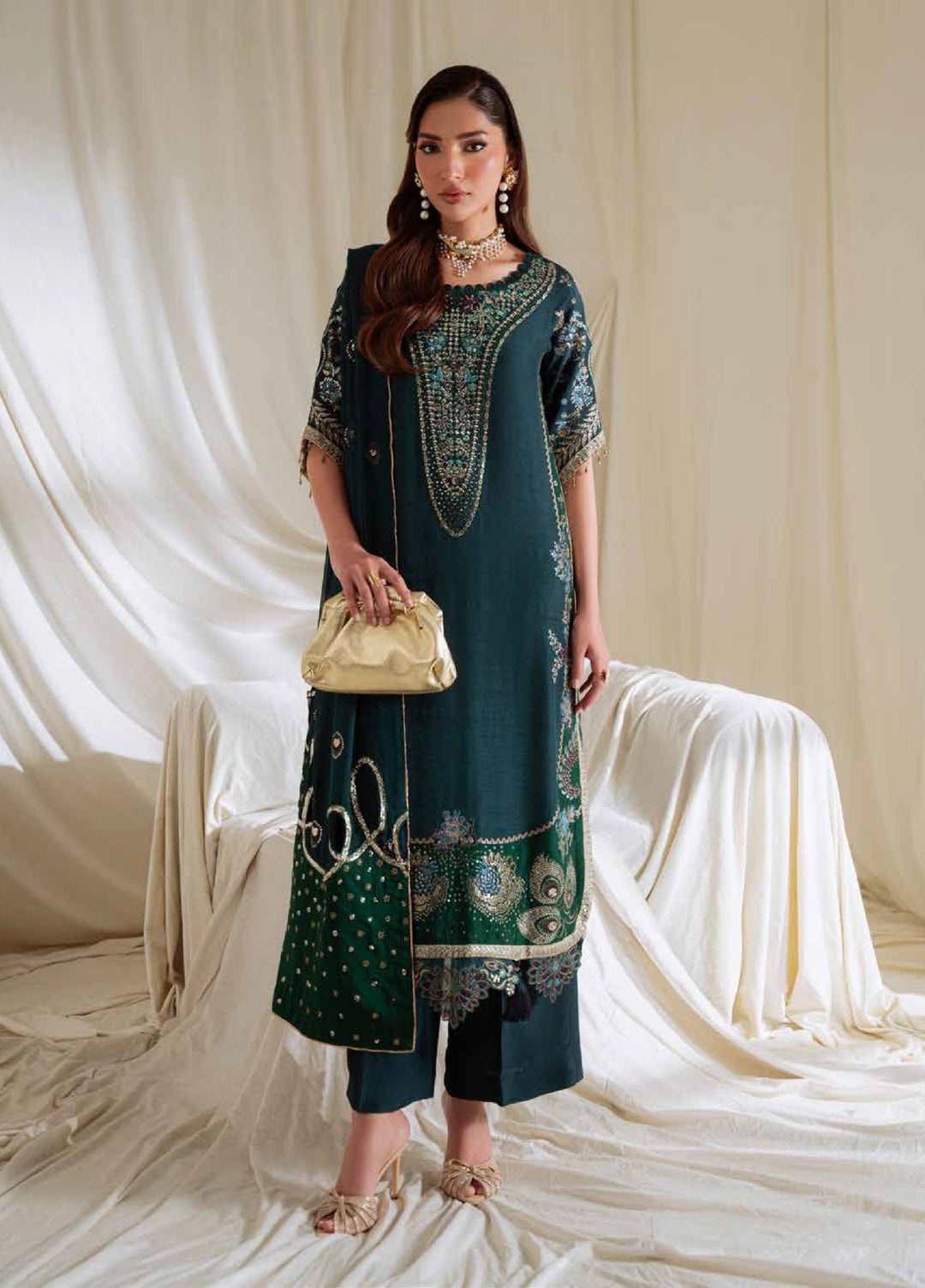 Omara By Nureh Unstitched Embroidered Silk 3 Piece Suit NU26OUF NEL- 90 - Festive Collection