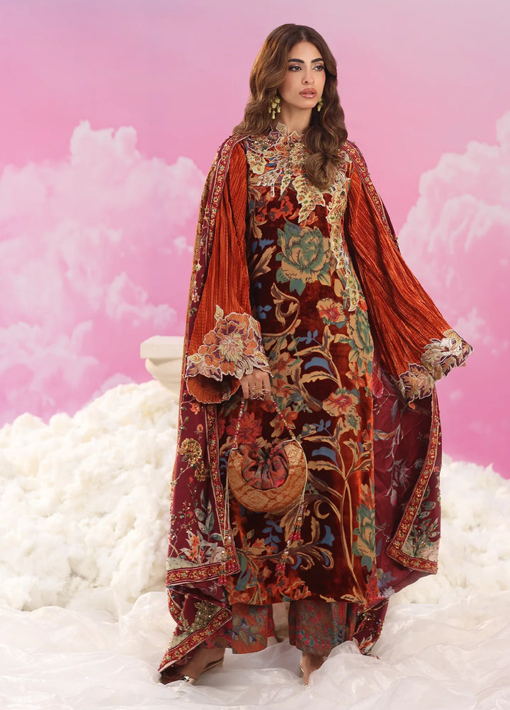 Mount Olypus by Musferah Saad Pret Embroidered Devore 3 Piece Eternal Flame - Festive Collection
