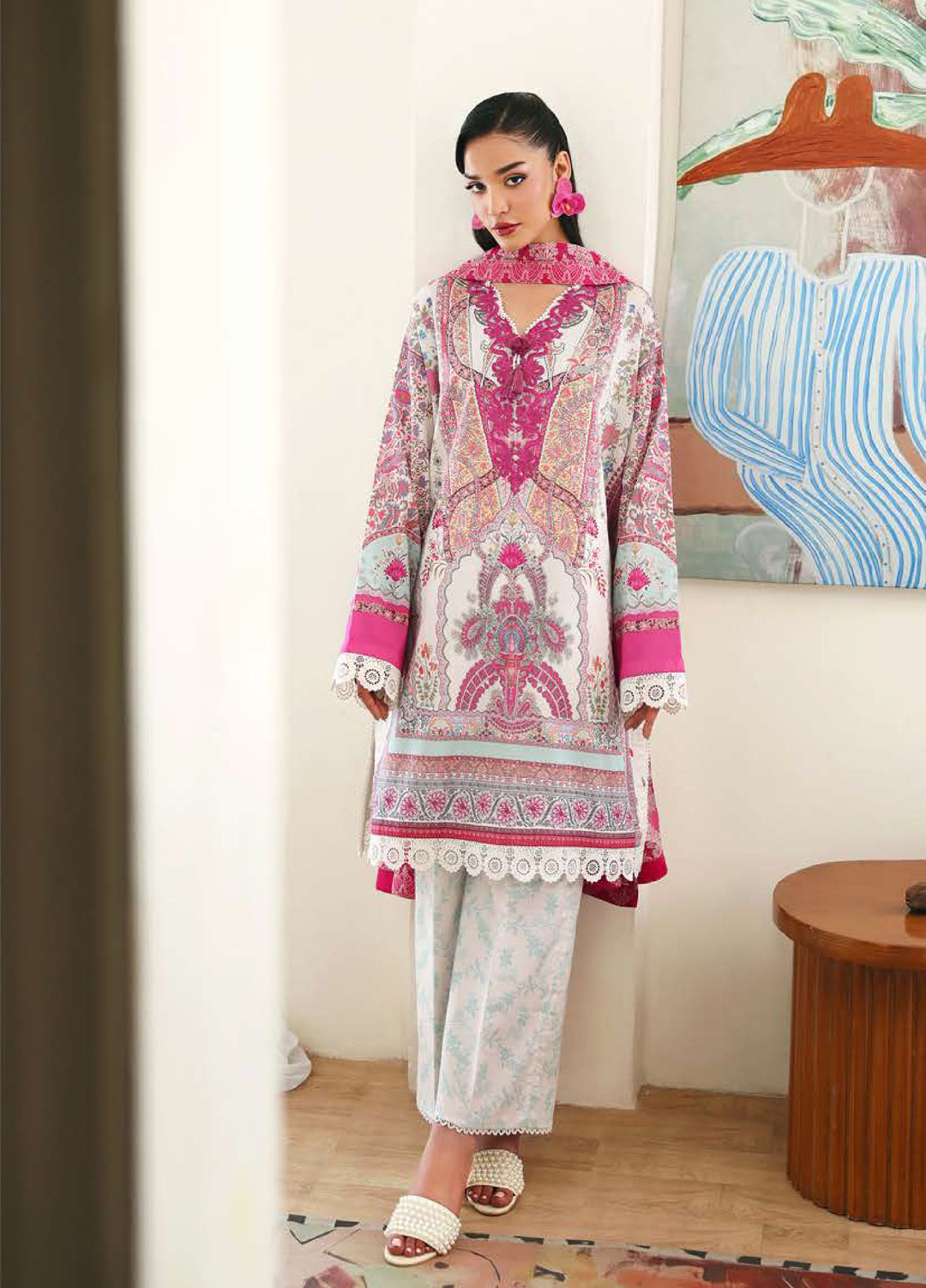 Eclat Garden by Roheenaz Unstitched Printed Lawn 3 Piece Suit RN26UEL Coral Hibiscus - Summer Collection