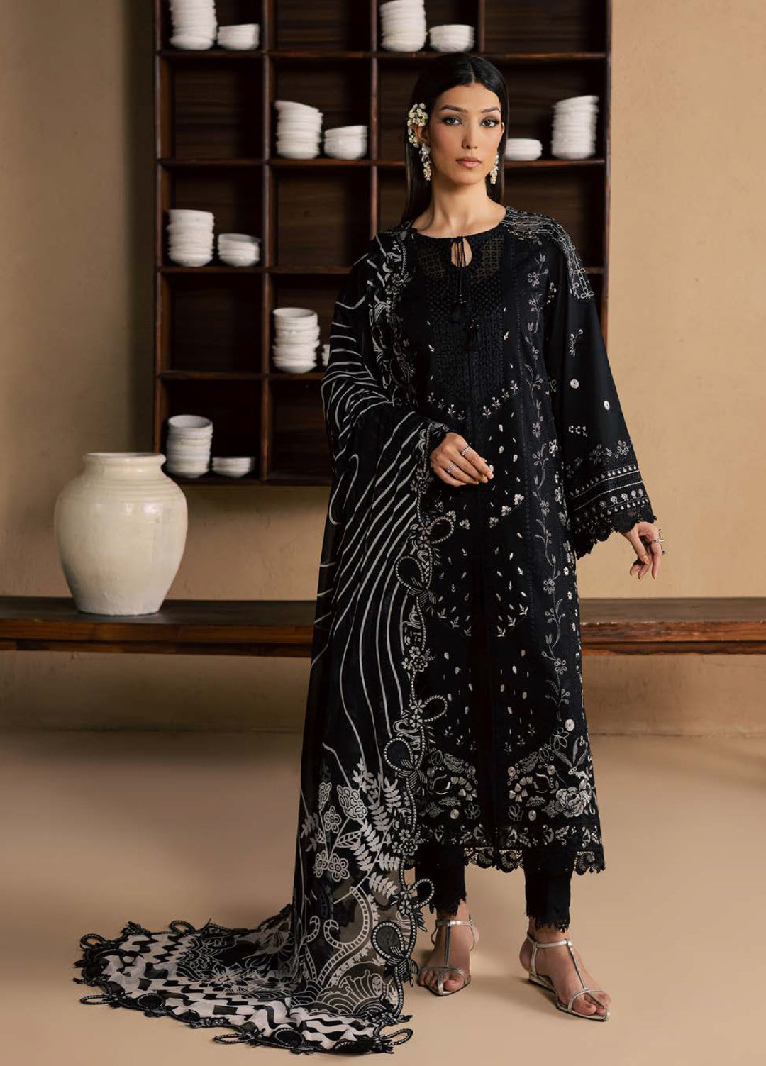 Koyal Monochrome by Nureh Unstitched Embroidered Lawn 3 Piece Suit NU26UKM NE-268 - Casual Collection