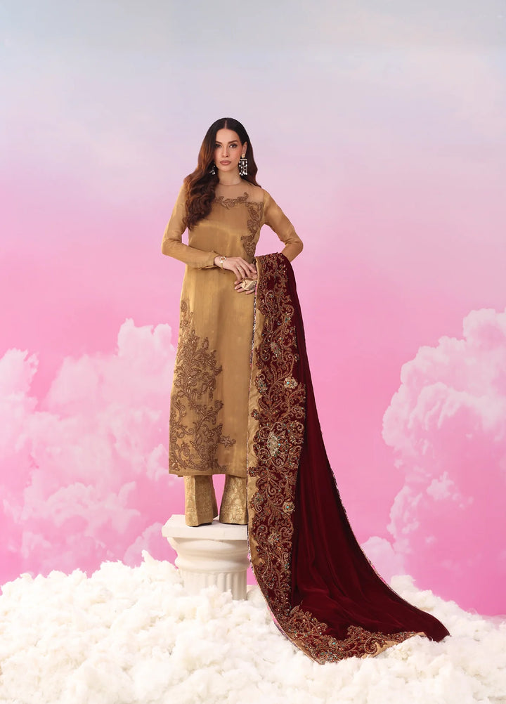 Mount Olypus by Musferah Saad Pret Embroidered Masoori 3 Piece Velour Aurelia - Festive Collection