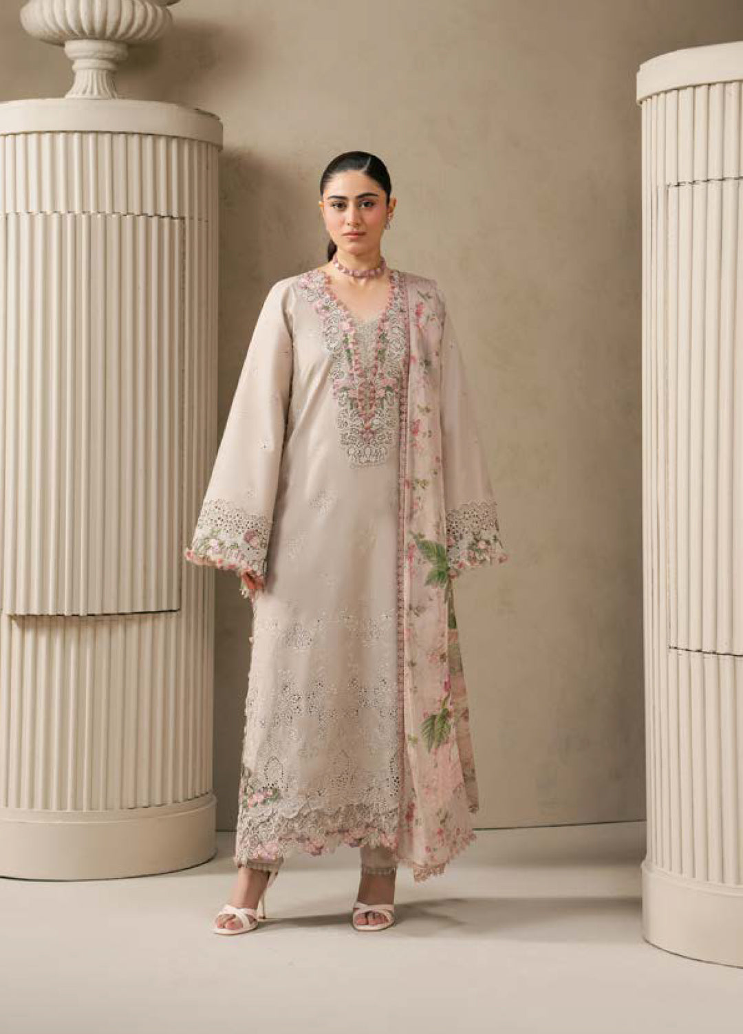 E-Craft by Elaf Unstitched Printed Lawn 3 Piece Suit EHC-6B Clay - Casual Collection