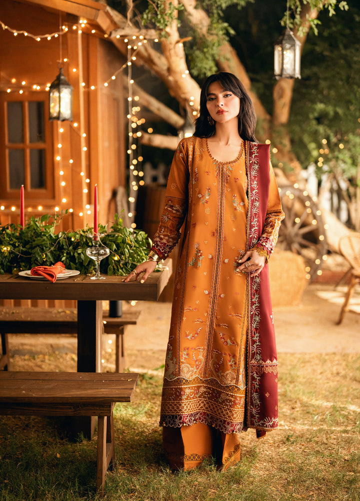 Florent Serenity Embroidered Woolen Shawls Unstitched Marina Twill Suits 3 Piece FL25WS FL-1B - Winter Collection