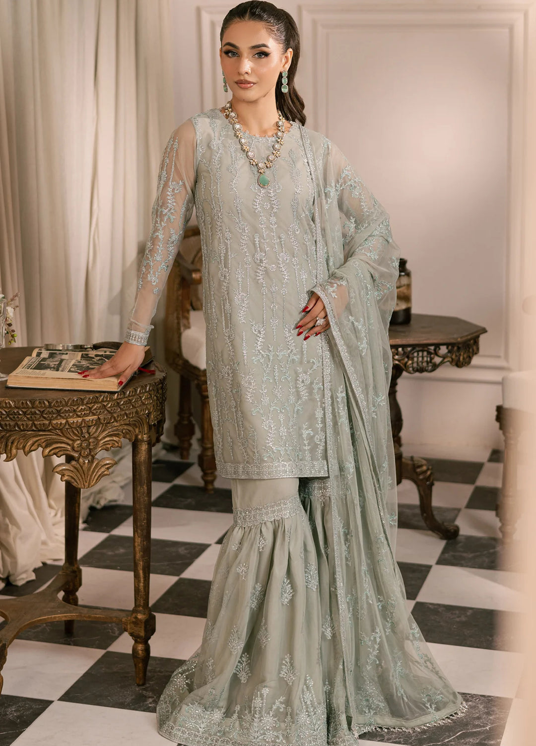 Zarif Unstitched Embroidered Net 3 Piece Suit ZR26UF Inayat ZRI-02-Gulzaar - Festive Collection