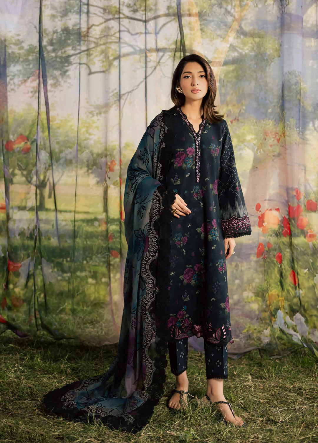 Bloom by Nureh Unstitched Embroidered Doria Lawn 3 Piece Suit NU26ULB BL-18 - Summer Collection