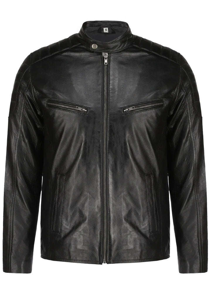 Mens Black Lambskin Biker Style Leather Jacket