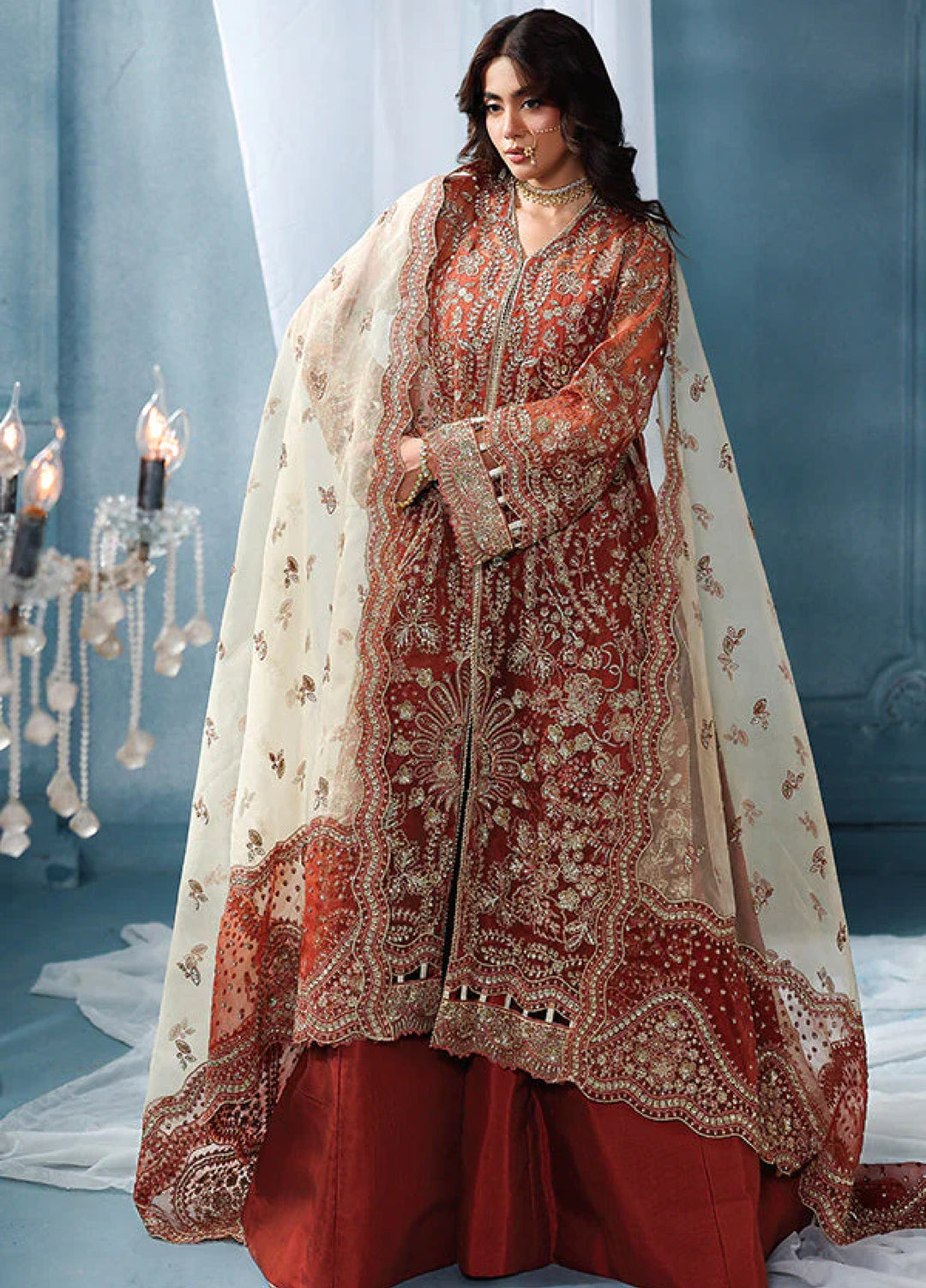 Zynoria by Saffron Unstitched Organza Embroidered Suits 3 Piece SFR25Z Burnt Topaz - Festive Collection